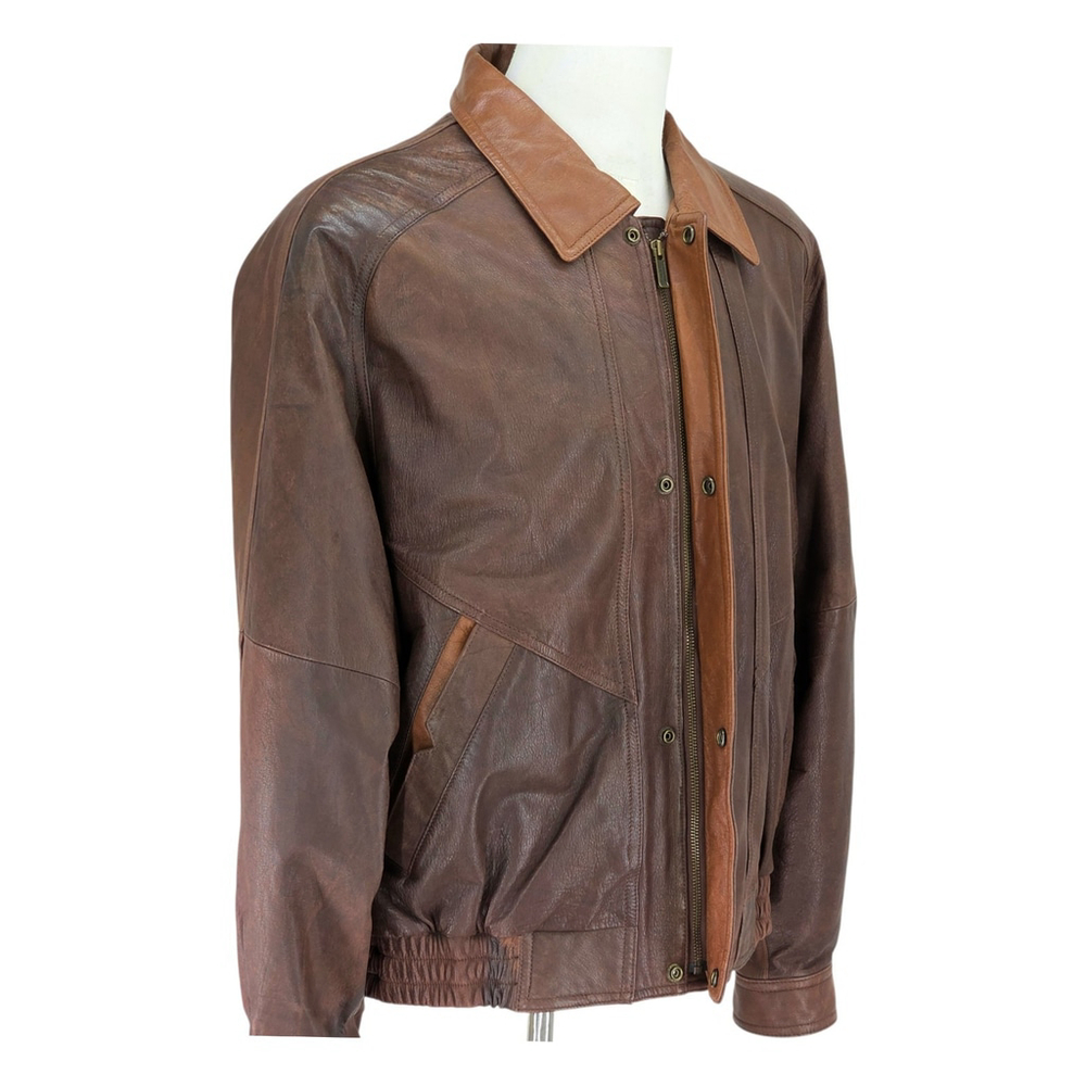 Americana Leather Adventure Bound Flight Jacket Men’s L Brown Travel Wear - Picture 4 of 16